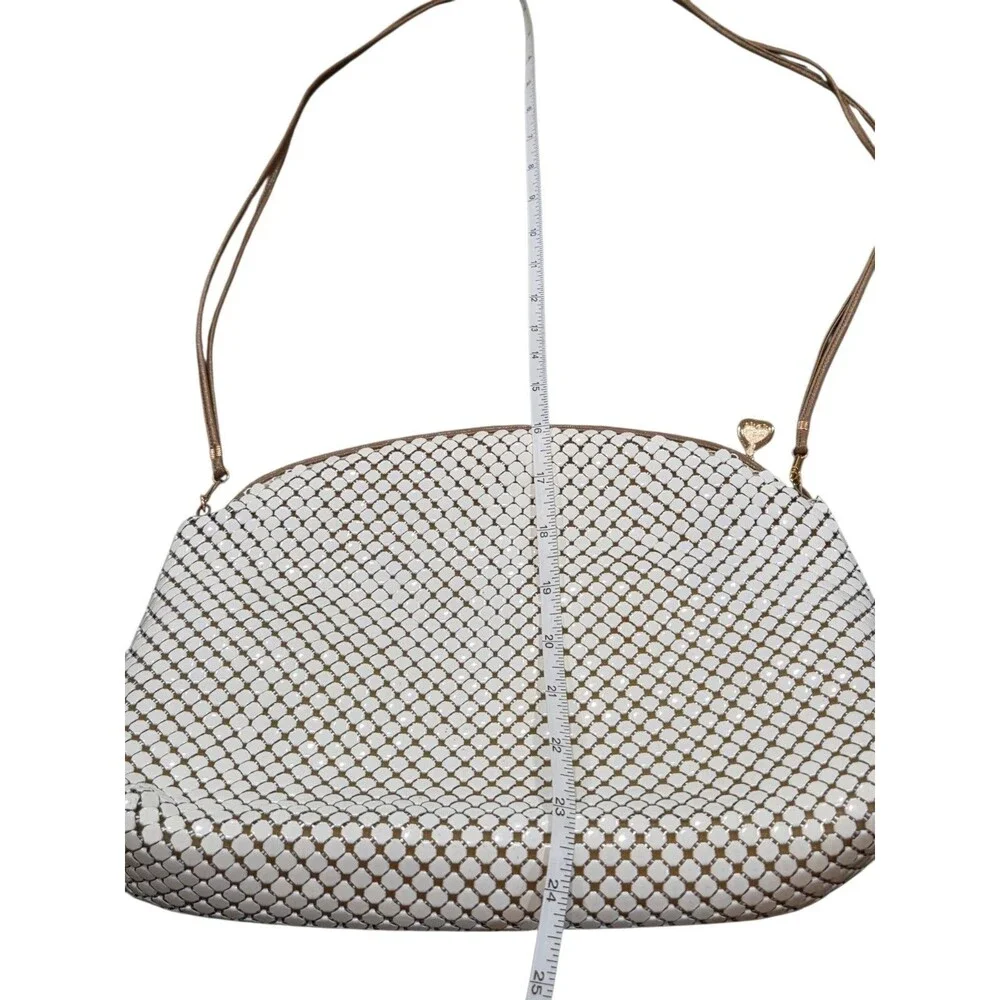 NOS Vintage 70s Whiting & Davis White Enamel Metal Mesh Pouch Shoulder Bag Purse